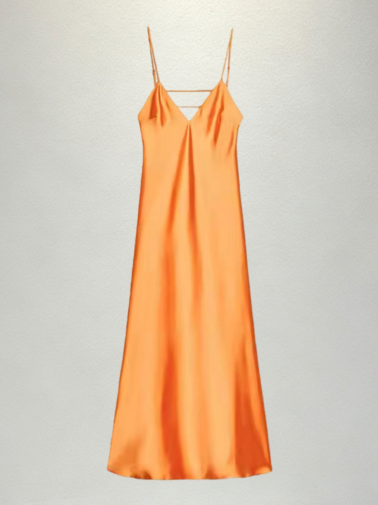 Satin Spaghetti-Träger Maxi-Kleid mit V-Ausschnitt