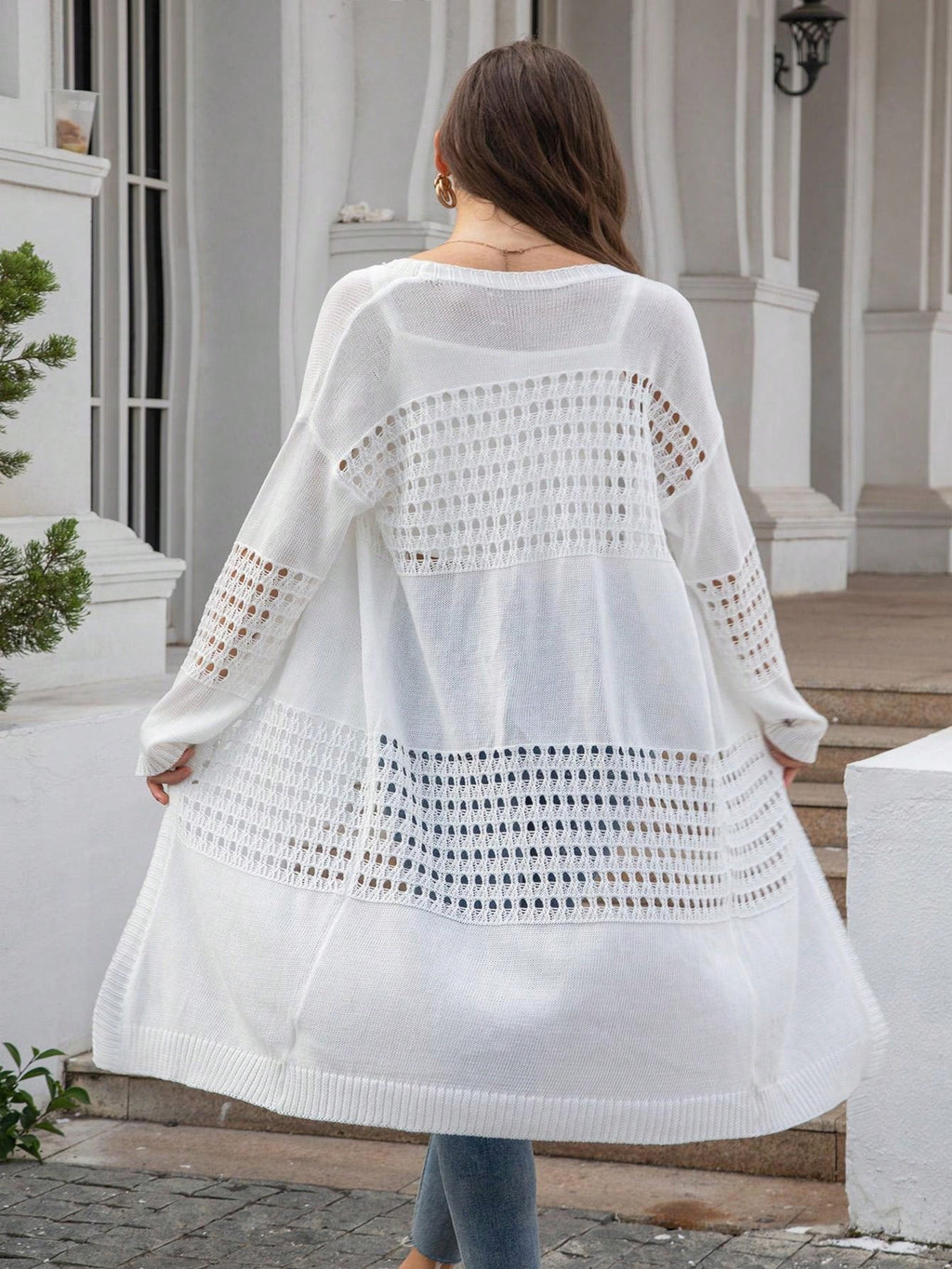 Luftiger Strick-Cardigan mit Lochmuster