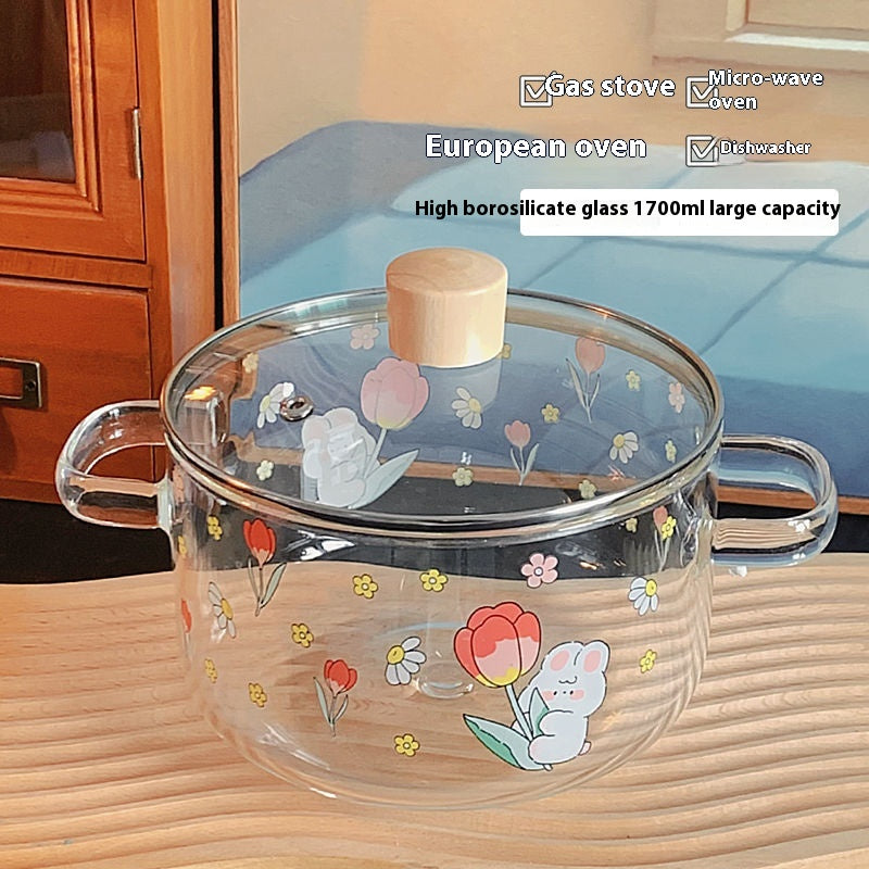 Grosse Instant-Noodle-Schale aus hitzebeständigem Glas