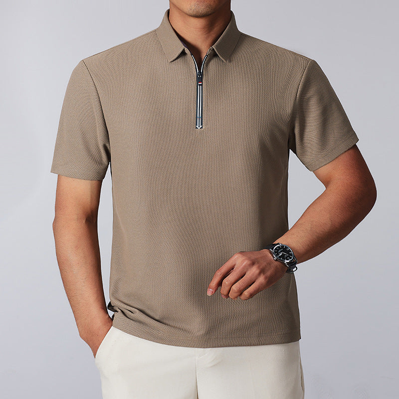 Kurzarm-Shirt mit Stehkragen und Reissverschluss – Bild 4 | LuxeStyle