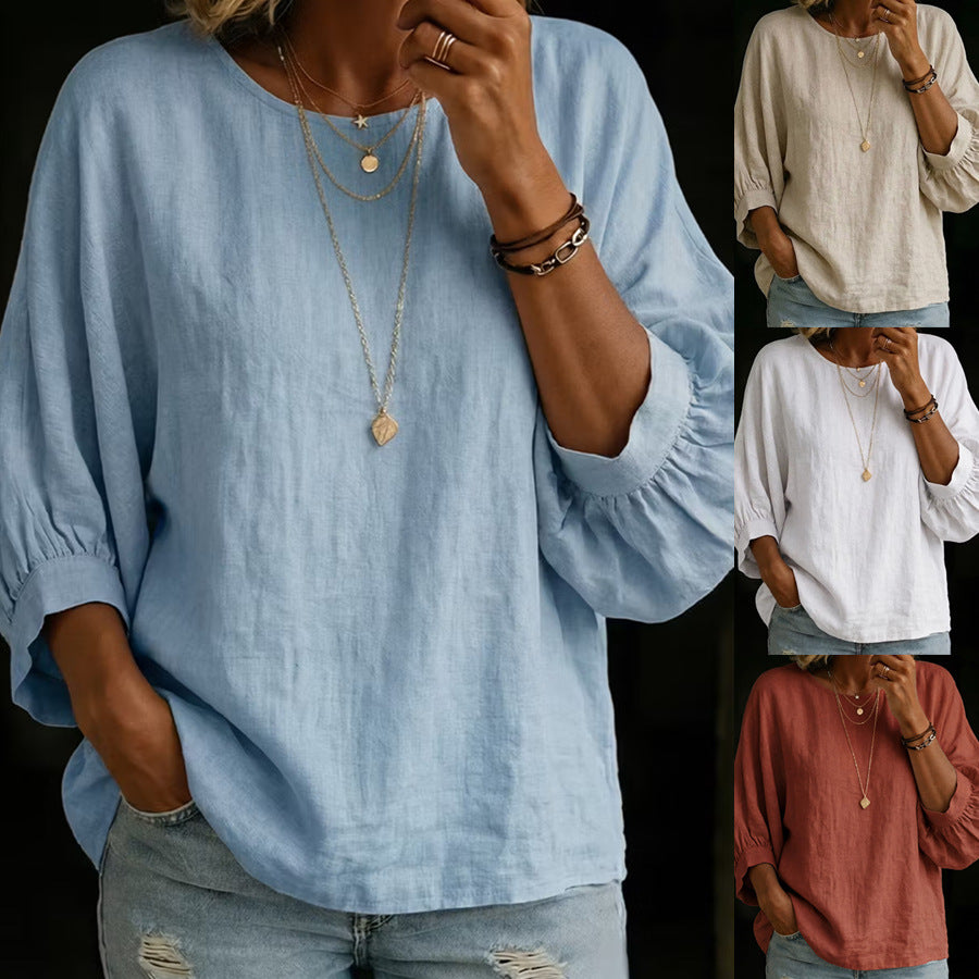 Lässiges Damen-Shirt mit Rundhals und 3/4-Ärmeln