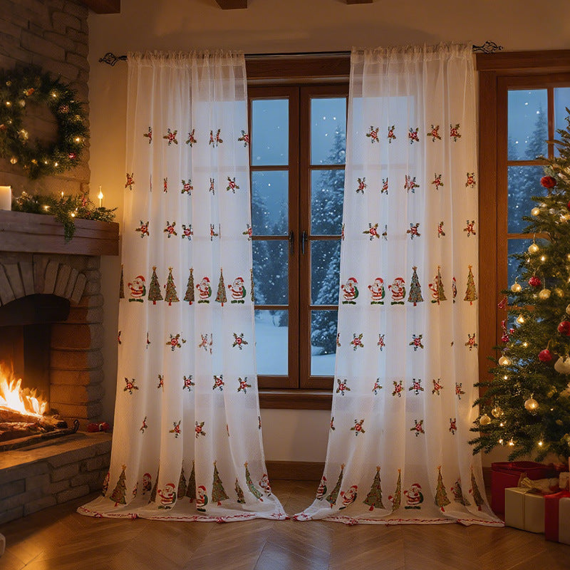 Weihnachtsvorhang mit Christbaum-Stickerei