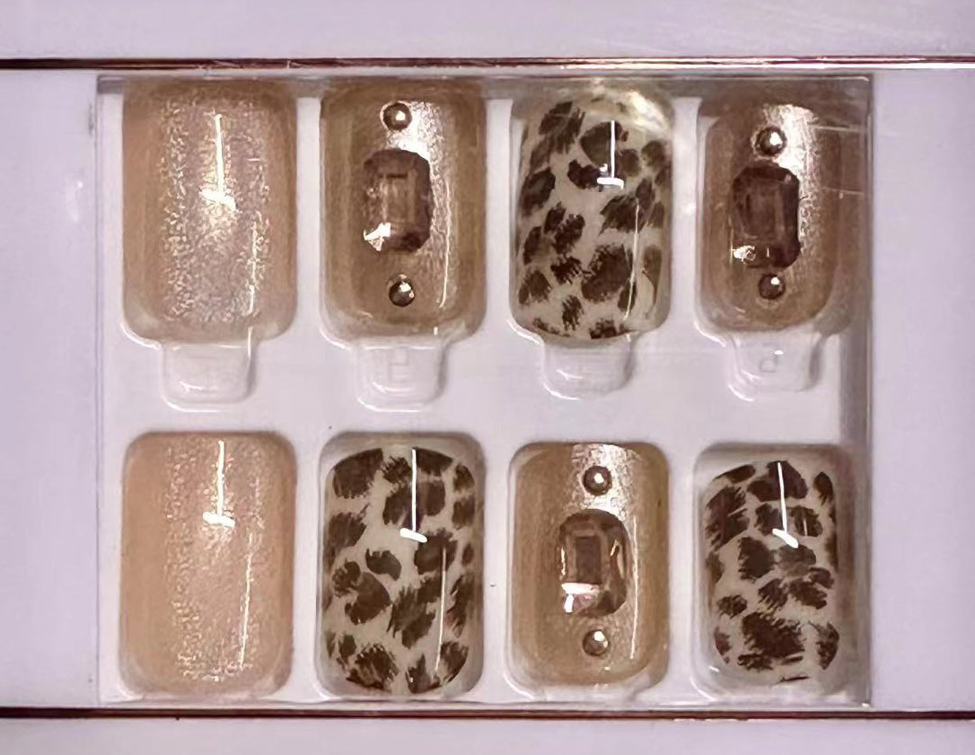 Press On Nails Leopard-Print mit Glitzer – Ansicht 2