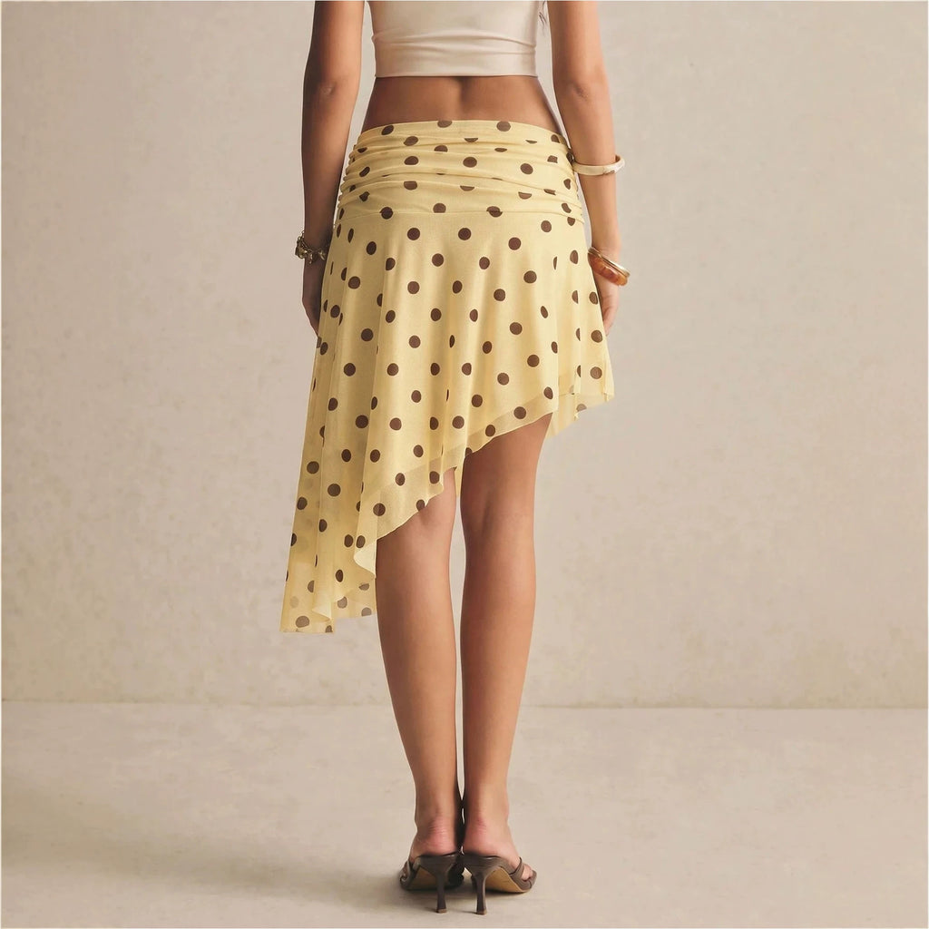 High-waist Plissee-Mesh-Rock mit Polka Dots