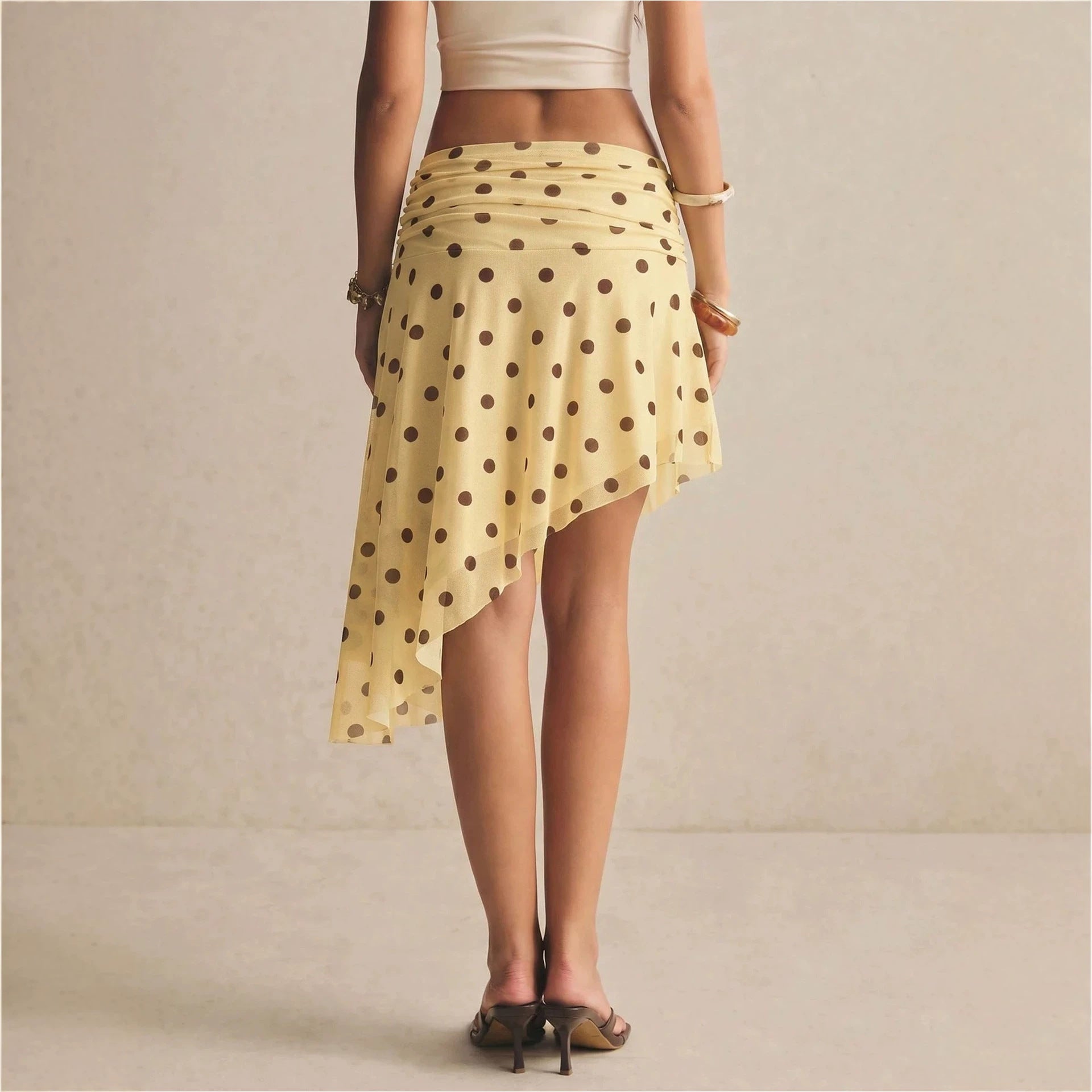 High-waist Plissee-Mesh-Rock mit Polka Dots