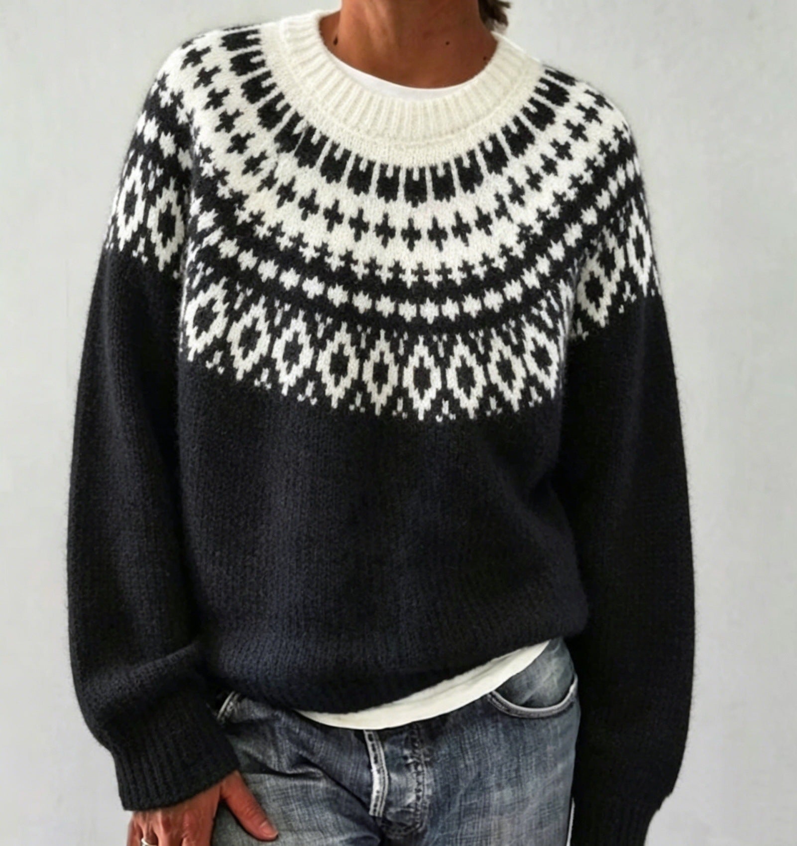 Rundhals-Pullover mit Farbblock-Design
