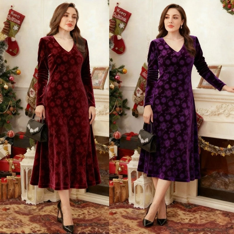 Samtkleid mit V-Ausschnitt und langen Ärmeln – Bild 2 | LuxeStyle