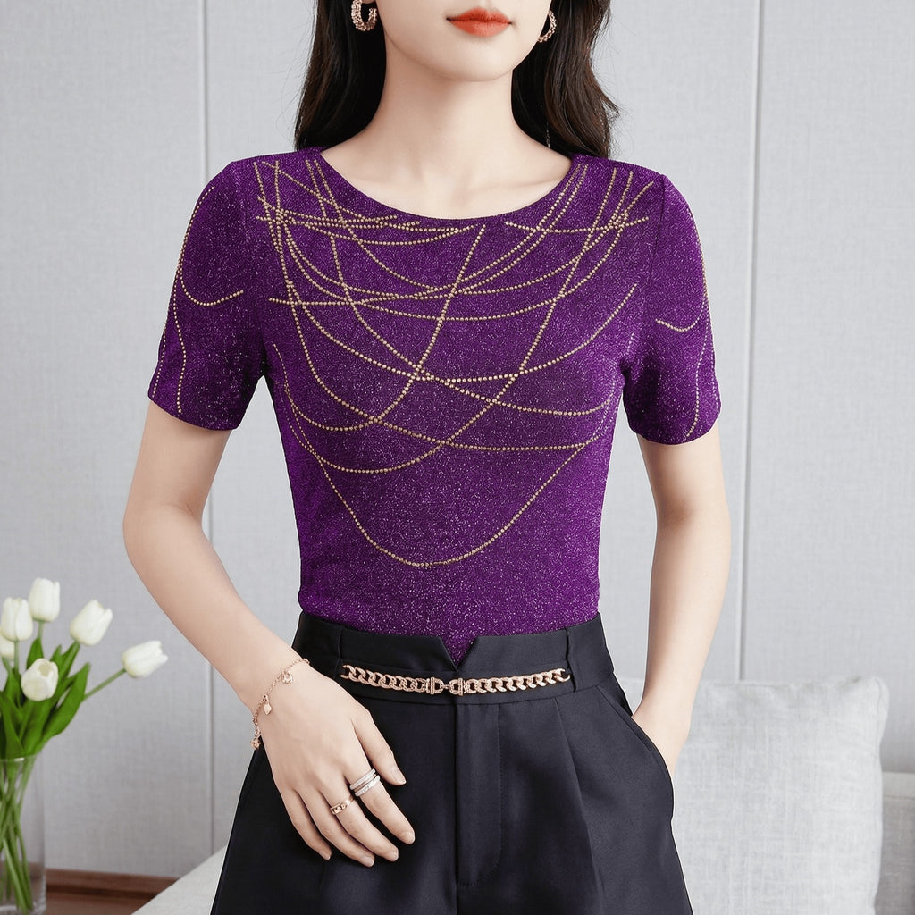 Glitzerndes Langarm-Mesh-Shirt mit Rundhals – Ansicht 5
