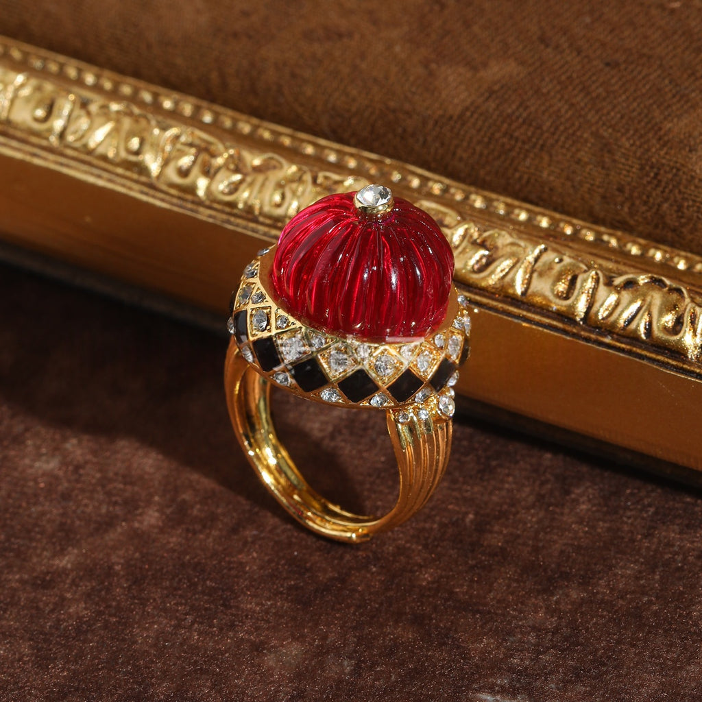 Vintage-Ring mit rotem Kristall und Achat