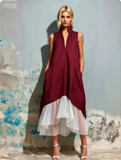 Color-Block V-Ausschnitt Volantkleid – Bild 8 | LuxeStyle