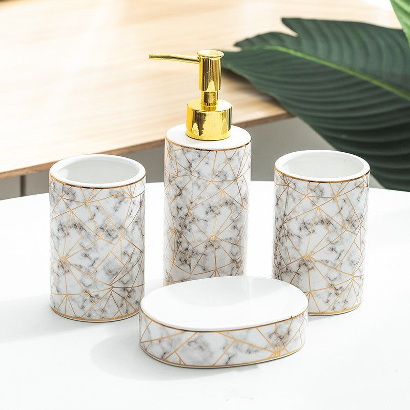 Keramik Bad-Set: Lotion, Zahnbürstenhalter, Becher – Bild 1 | LuxeStyle
