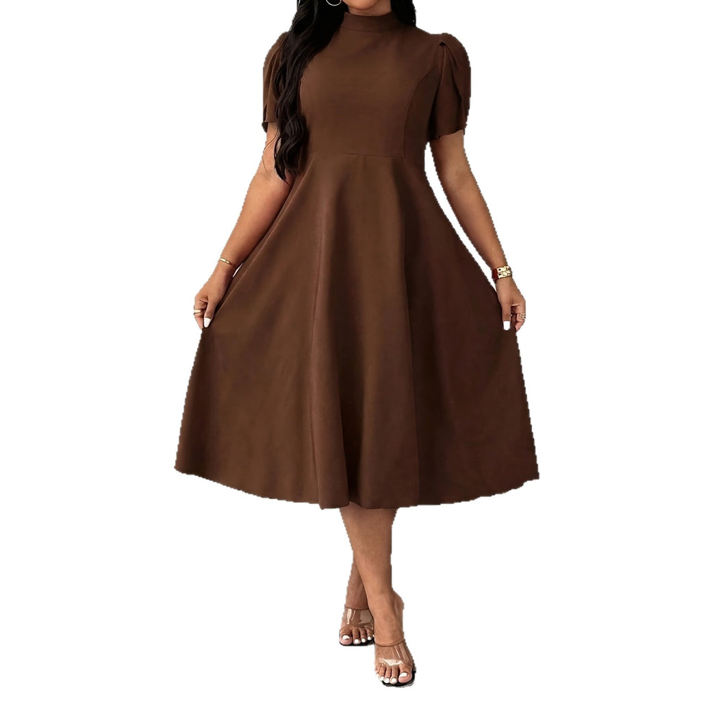 Knielanges A-Linien Kleid mit Halbhohem Kragen