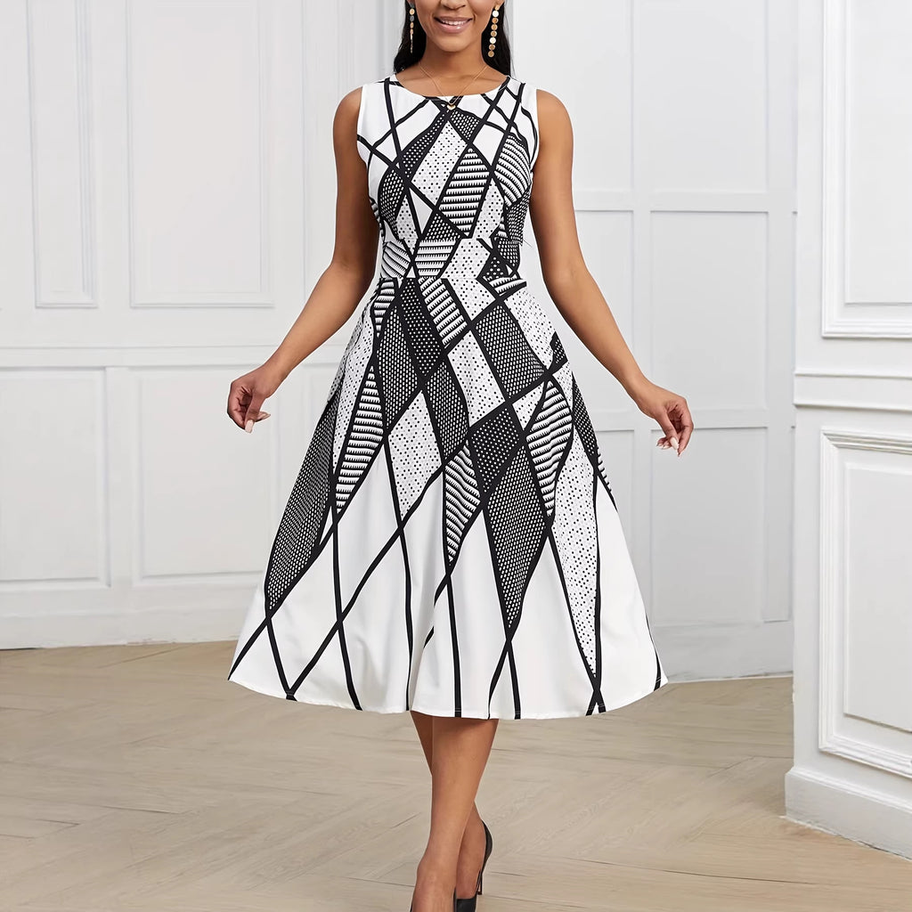 Ärmelloses A-Linien Kleid mit geometrischem Muster | LuxeStyle