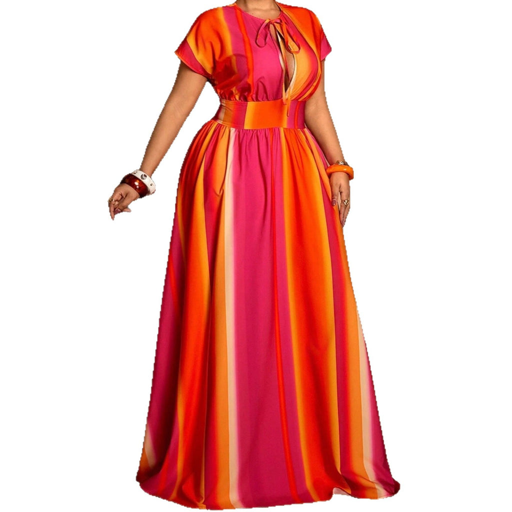 Gestreiftes A-Linien-Kleid mit Farbblock – Bild 3 | LuxeStyle