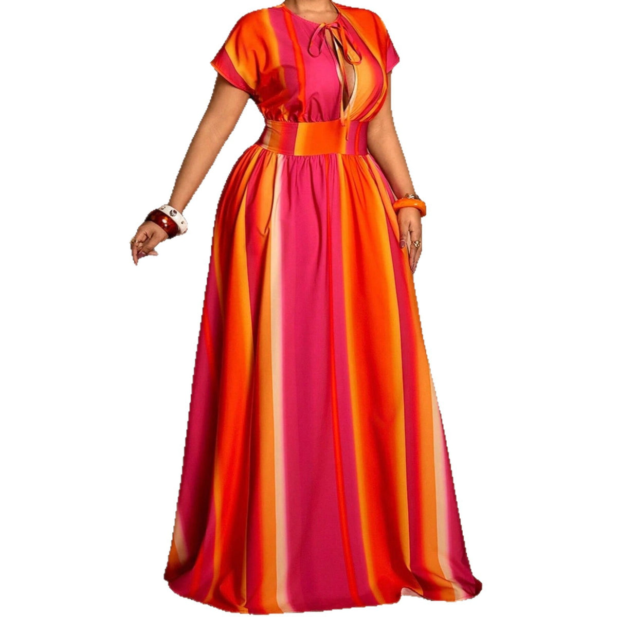 Gestreiftes A-Linien-Kleid mit Farbblock – Bild 3 | LuxeStyle