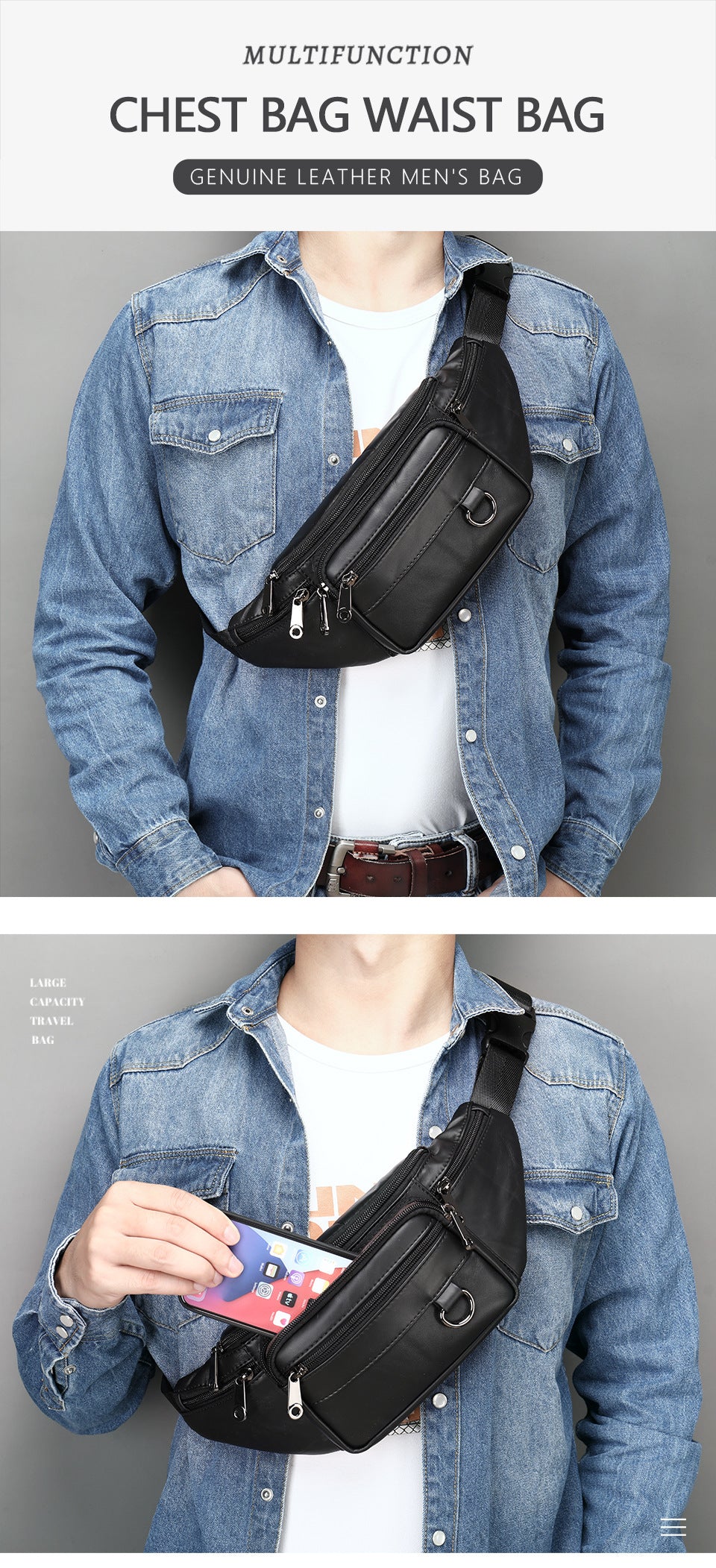 Leder-Handytasche für Herren, Crossbody