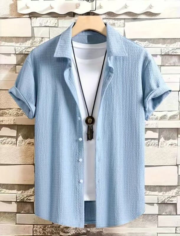 Kurzärmliges Herren-Shirt in einfarbigem Design – Bild 2 | LuxeStyle