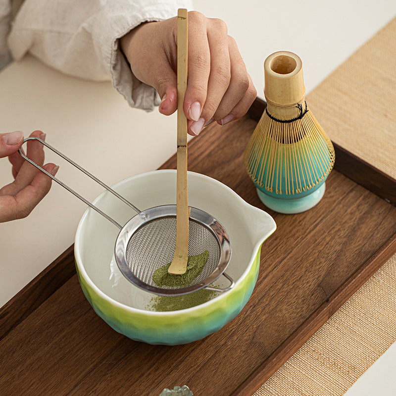 Matcha Schale mit Zubehör, Hammerschlagmuster
