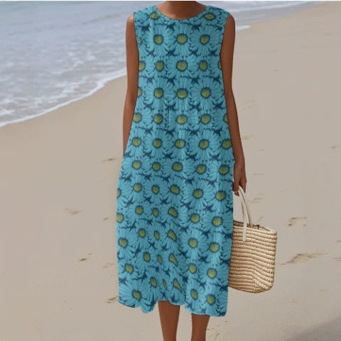 Ärmelloses Damenkleid mit 3D-Print und Taschen