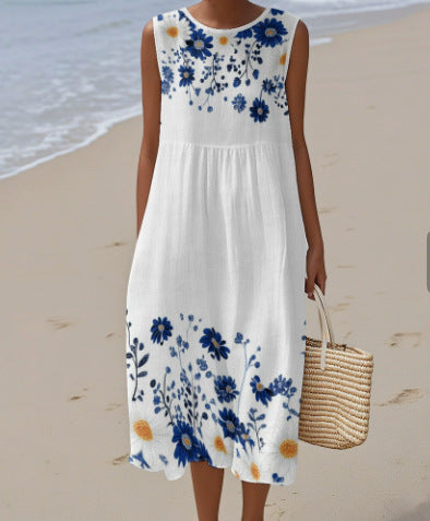 Ärmelloses Damenkleid mit 3D-Print und Taschen