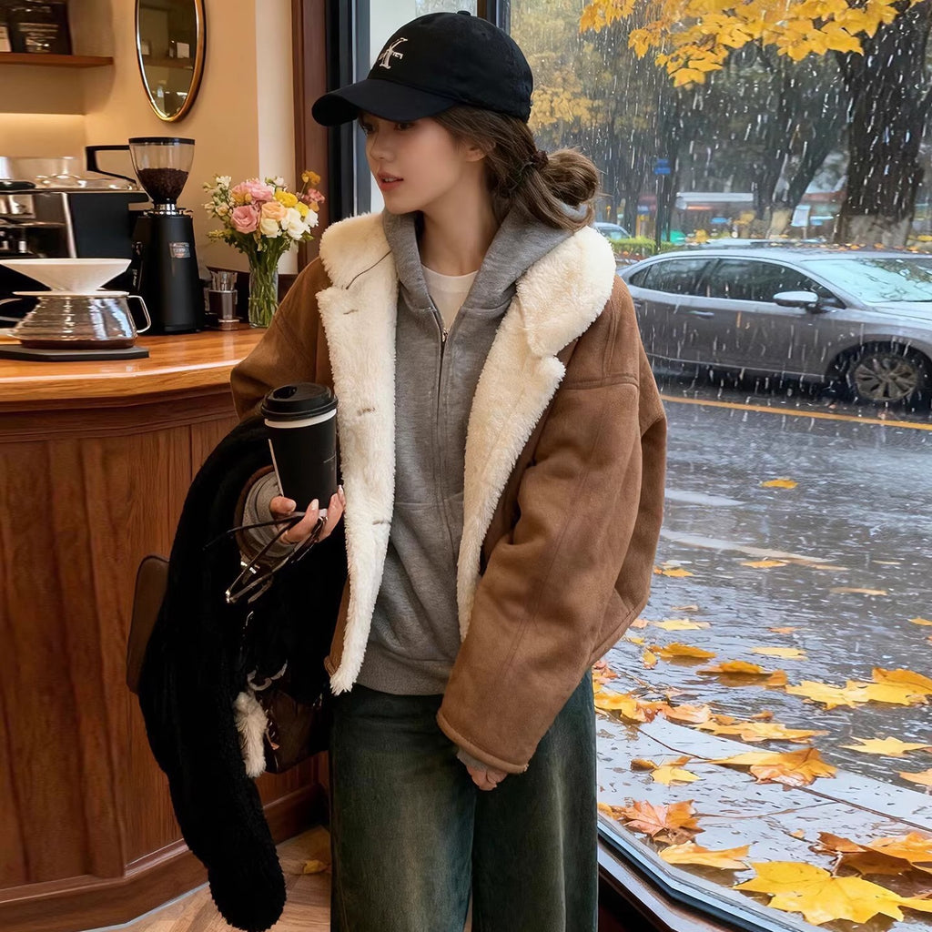 Winterjacke aus Lederimitat mit Fleecefutter