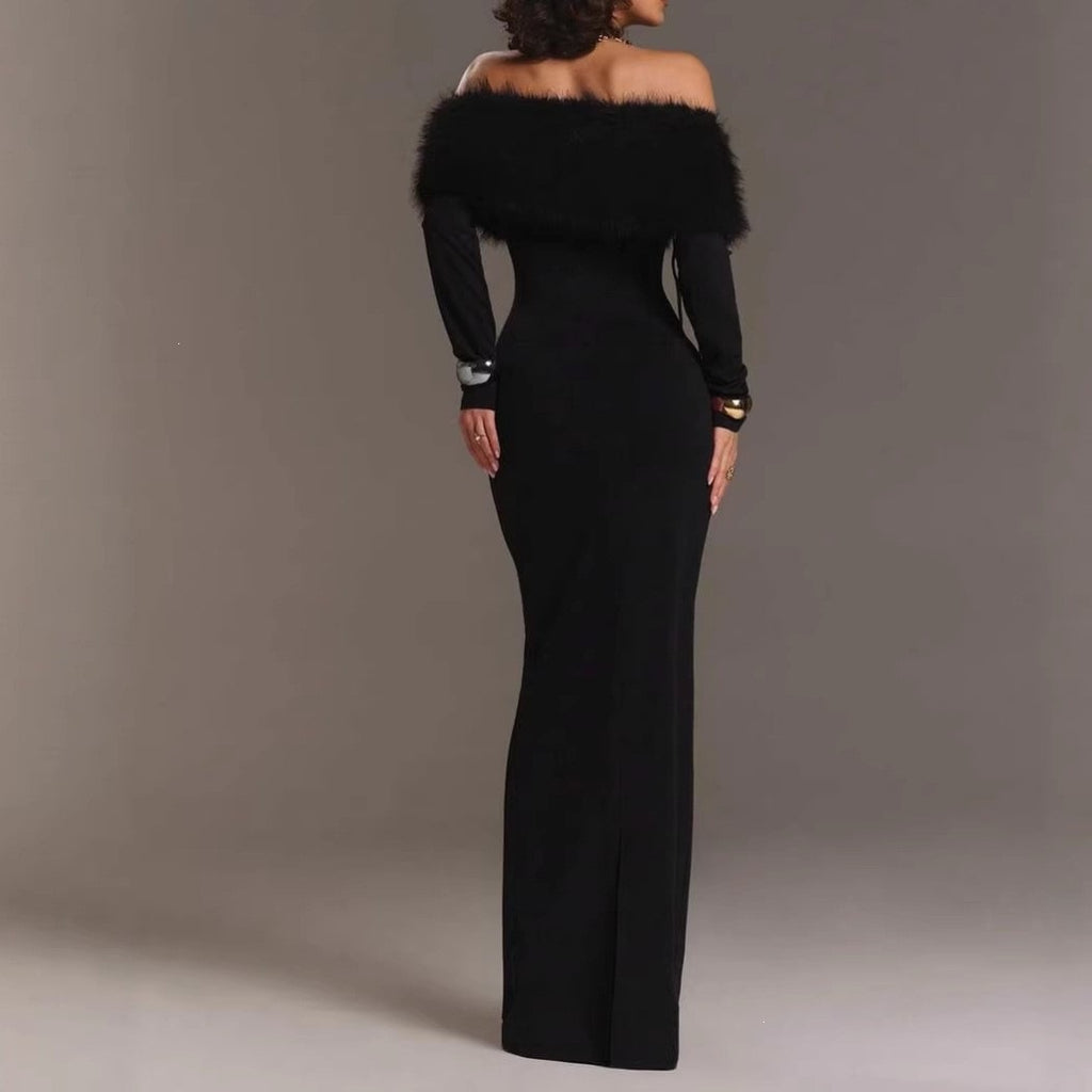 Western-Style Off-Shoulder Fellkragen Langärmliges Rockkleid – Bild 8 | LuxeStyle