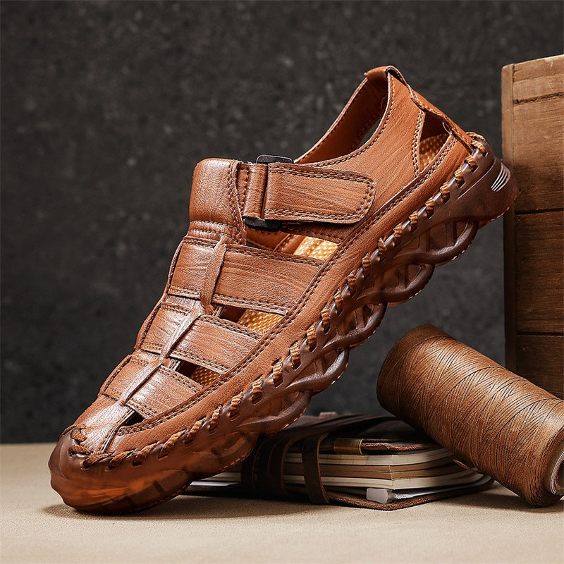 Herren-Strandsandalen aus Leder mit Zehenschutz