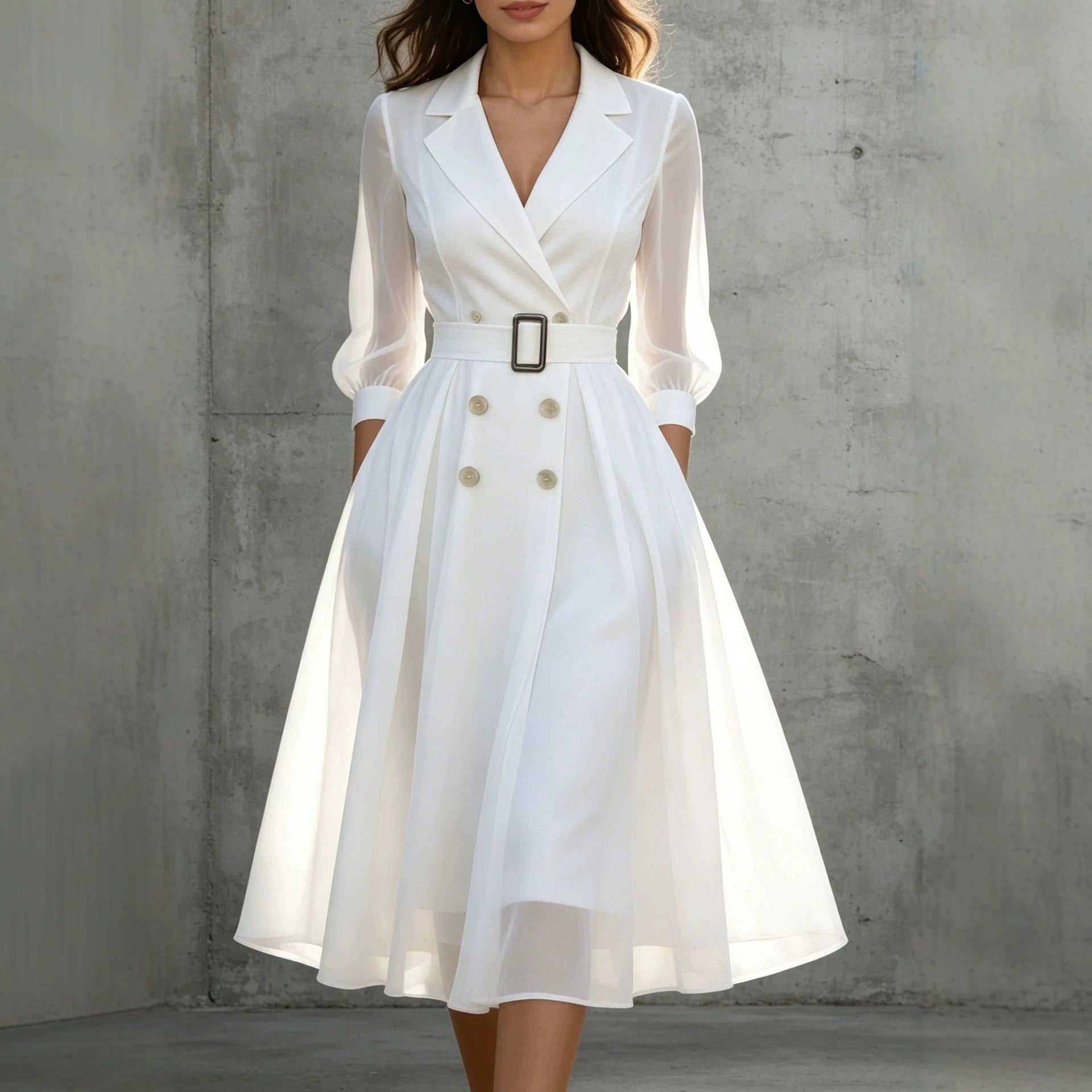 V-Ausschnitt Kleid mit Taillengürtel