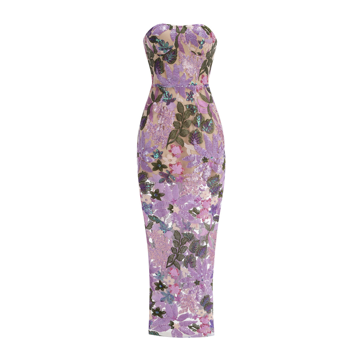 Besticktes, trägerloses Maxikleid mit Blumenmuster – Bild 3 | LuxeStyle