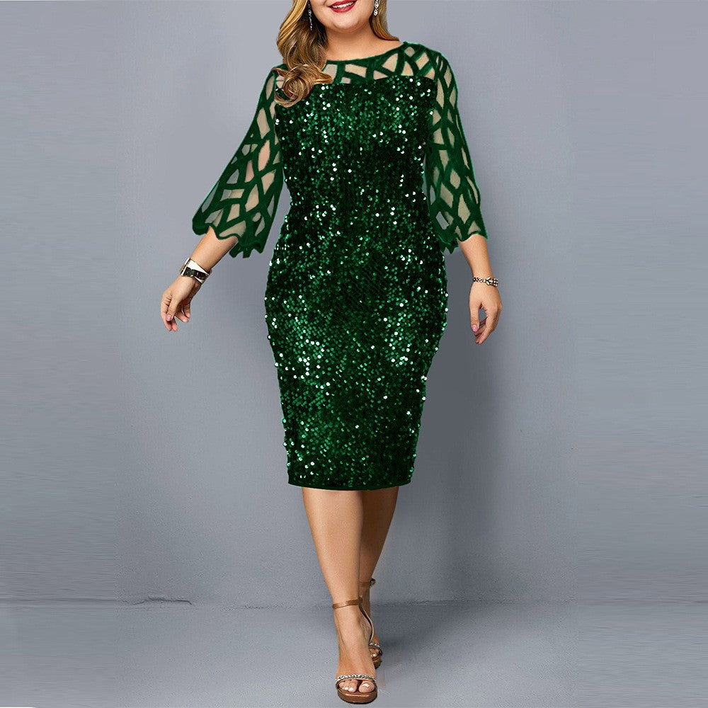 Rundhals-Glitzer-Partykleid