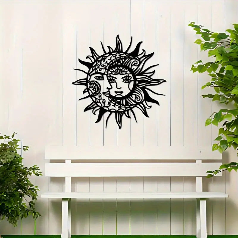 Schwarzes geometrisches Sonne‑Mond‑Metallornament | LuxeStyle