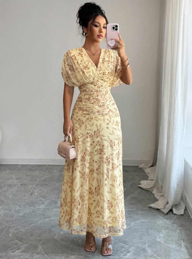 Geblümtes A-Linien Midikleid mit Puffärmeln | LuxeStyle