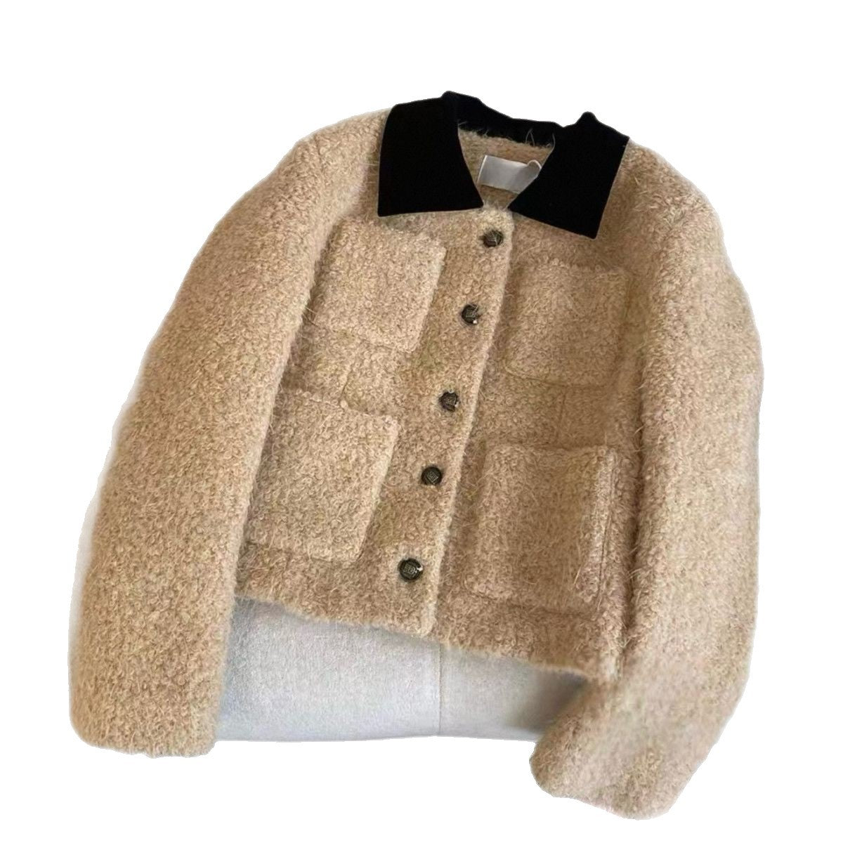 Kurze Color-Block Jacke mit Revers