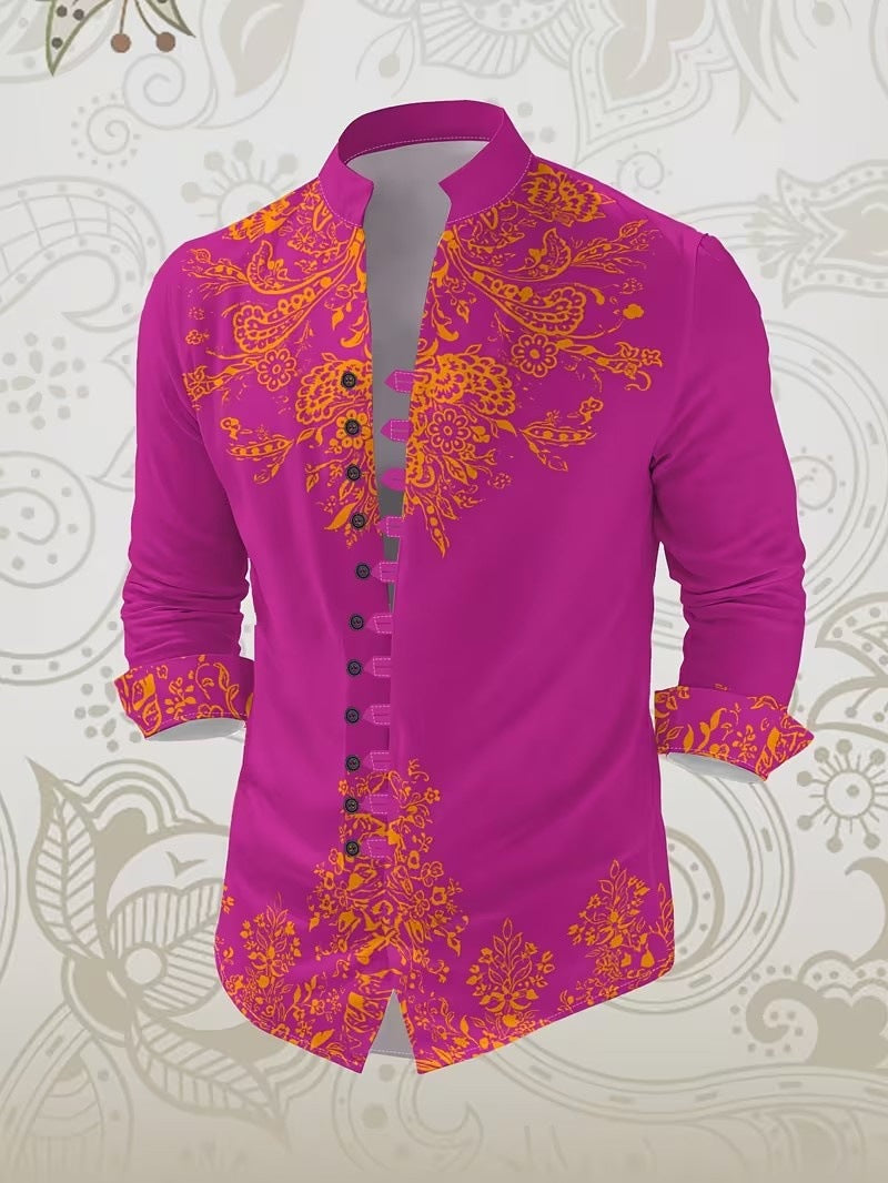 Langärmliges Herren-Mandarin-Kragen-Shirt – Bild 17 | LuxeStyle
