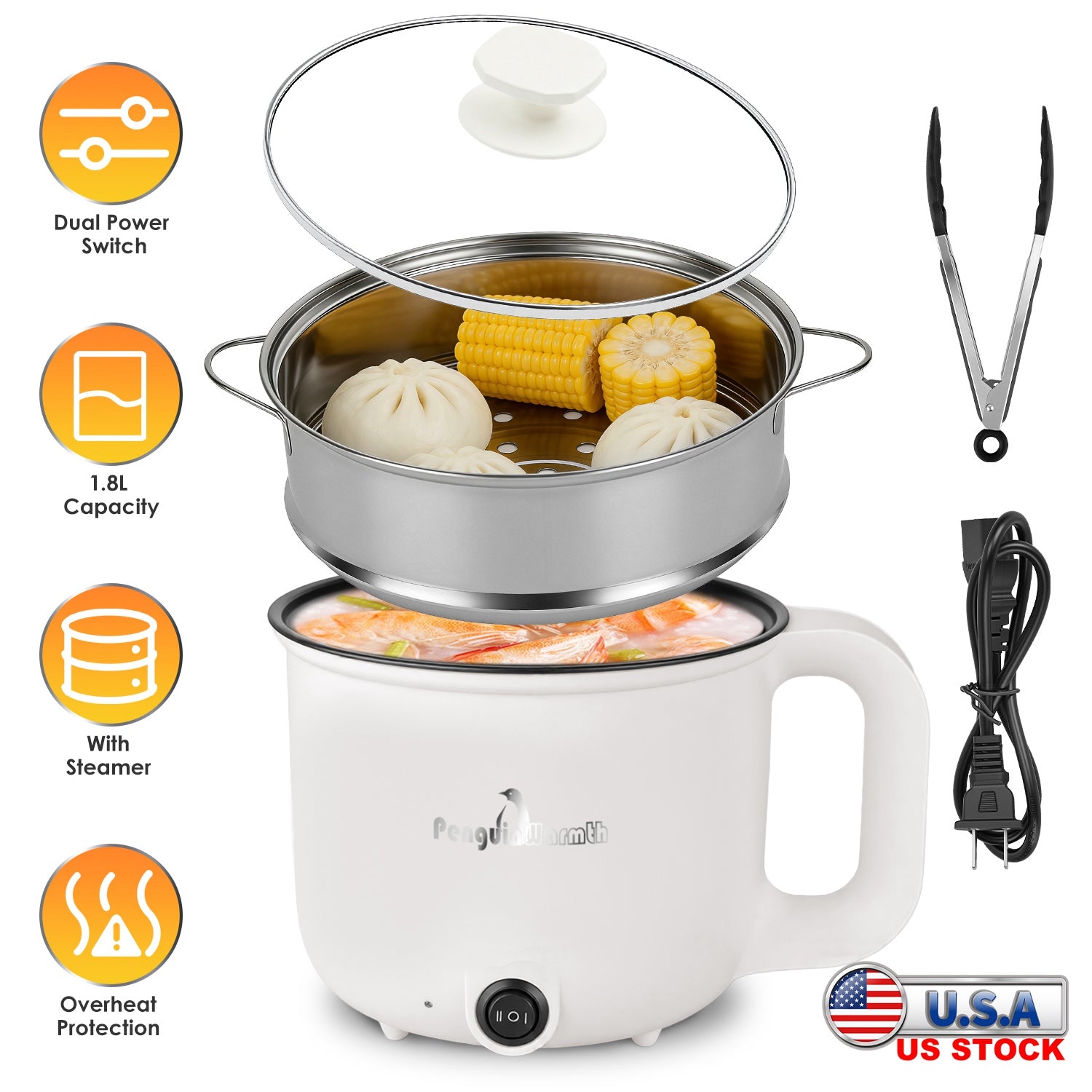 Elektrischer Mini-Hot Pot mit Dampfgarer 1.8L