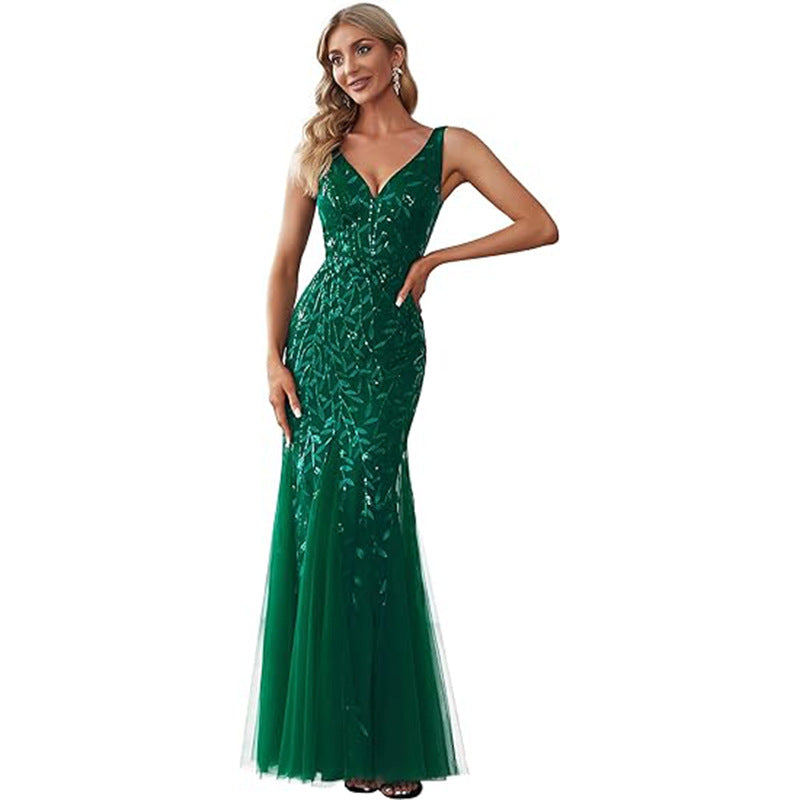 V-Ausschnitt Tüll-Glitzerkleid mit Stickerei – Bild 4 | LuxeStyle