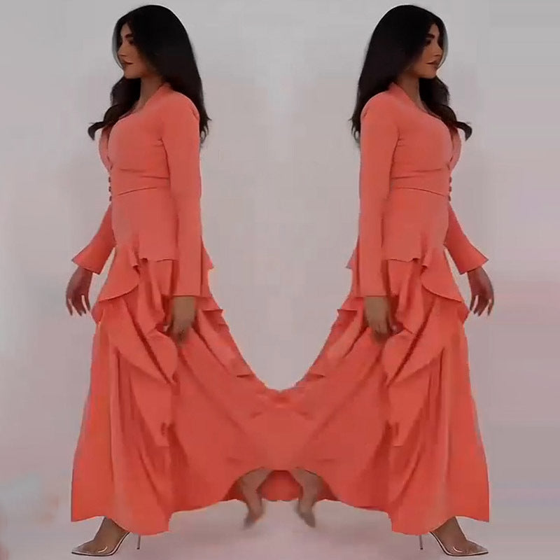 Elegantes V-Ausschnitt Maxikleid mit Rüschen | LuxeStyle