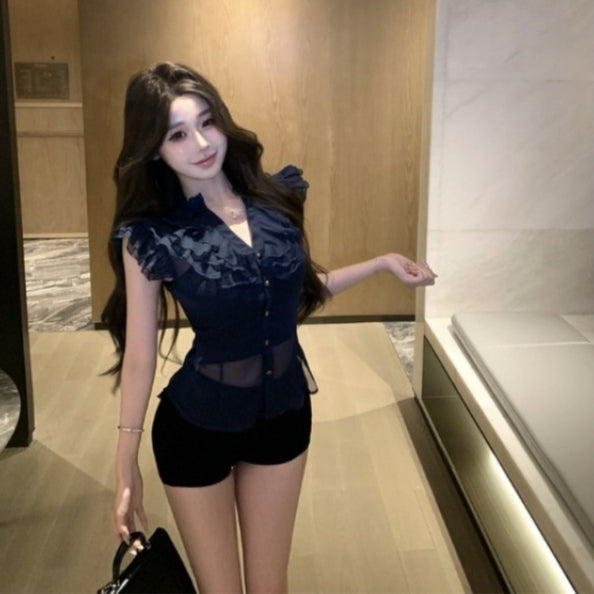Chiffonbluse mit Rüschenkragen und Flügelärmeln – Bild 6 | LuxeStyle