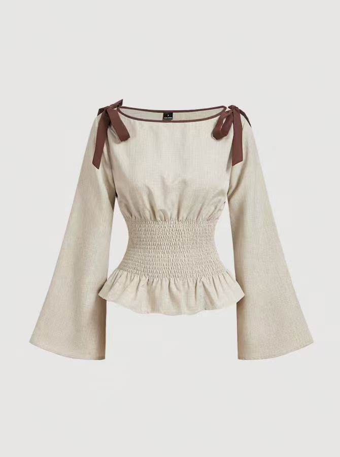 Peplum-Bluse mit Schleifen-Details · Trompetenärmel