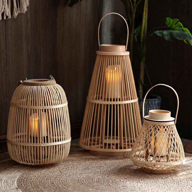Boho Kerzenhalter «Rattan» · stehendes Windlicht für Garten & Wohnen