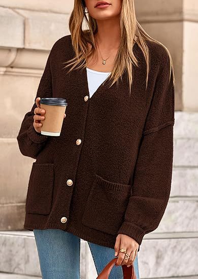 Damen V-Neck Strickjacke mit Taschen