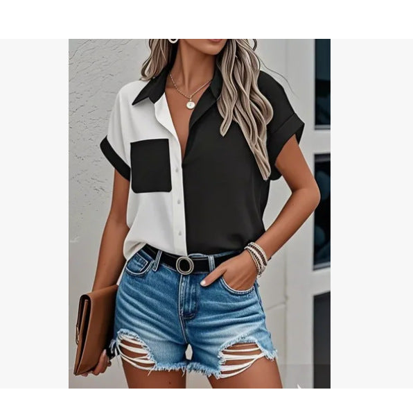 Kurzärmliges Farbblock-Shirt – Bild 3 | LuxeStyle