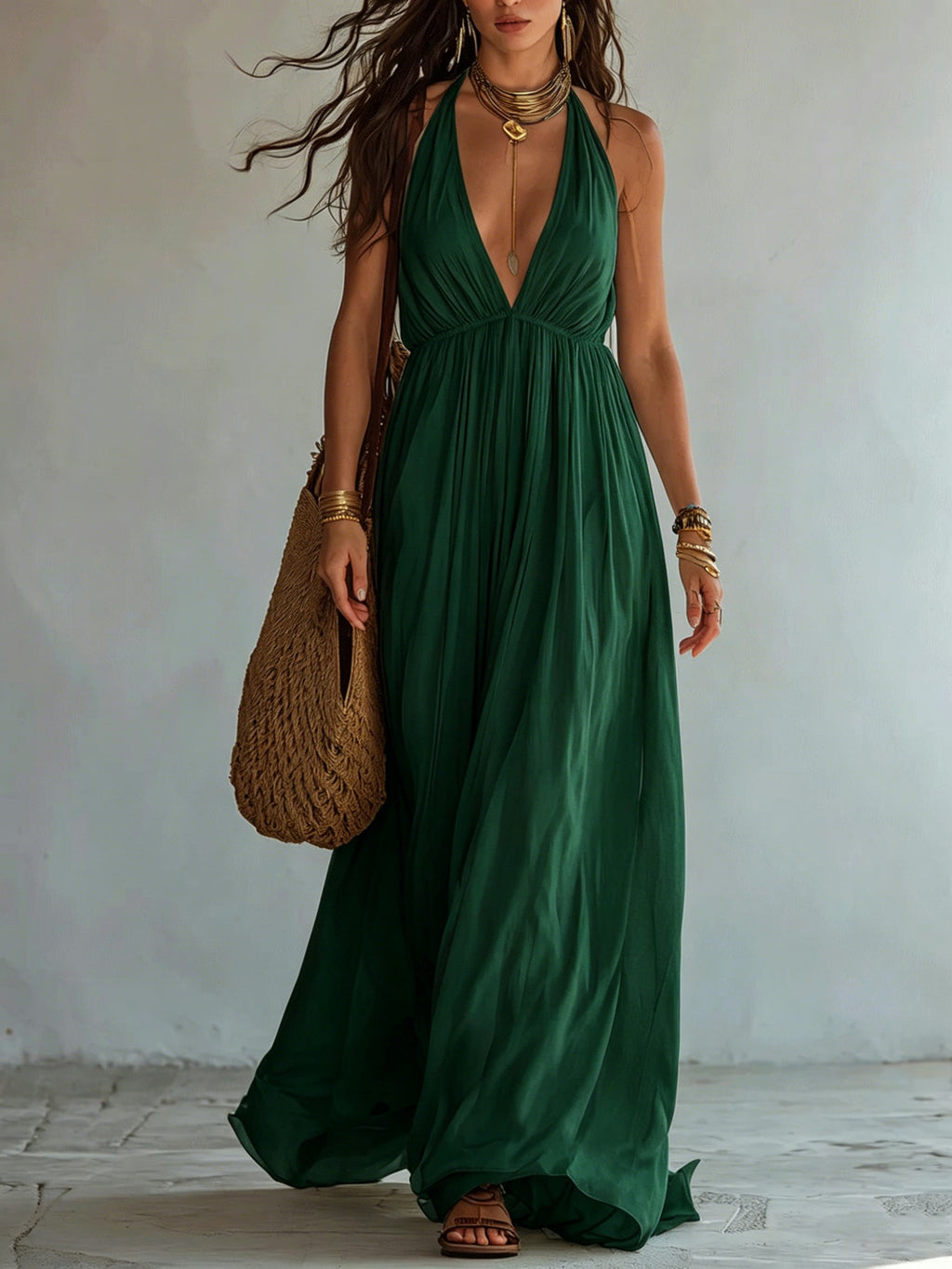Elegantes Neckholder-Maxikleid mit tiefem V-Ausschnitt – Bild 10 | LuxeStyle