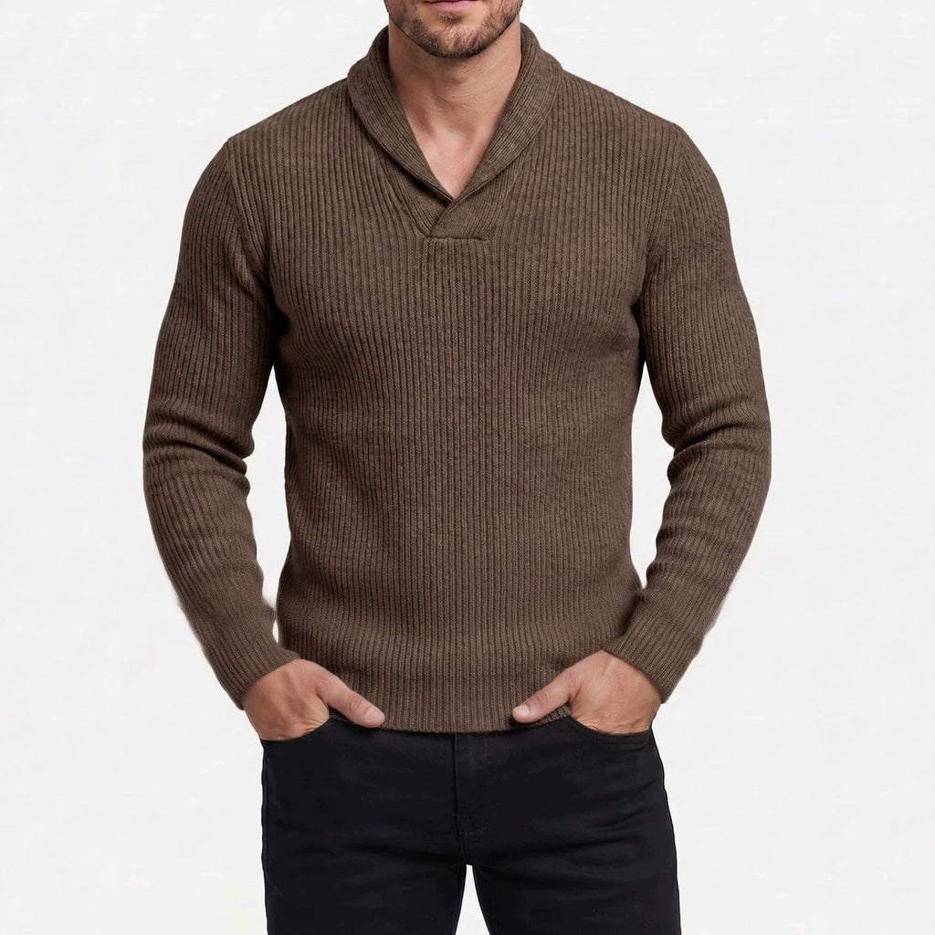 Herren V-Ausschnitt Strickpullover Langarm Slim Fit