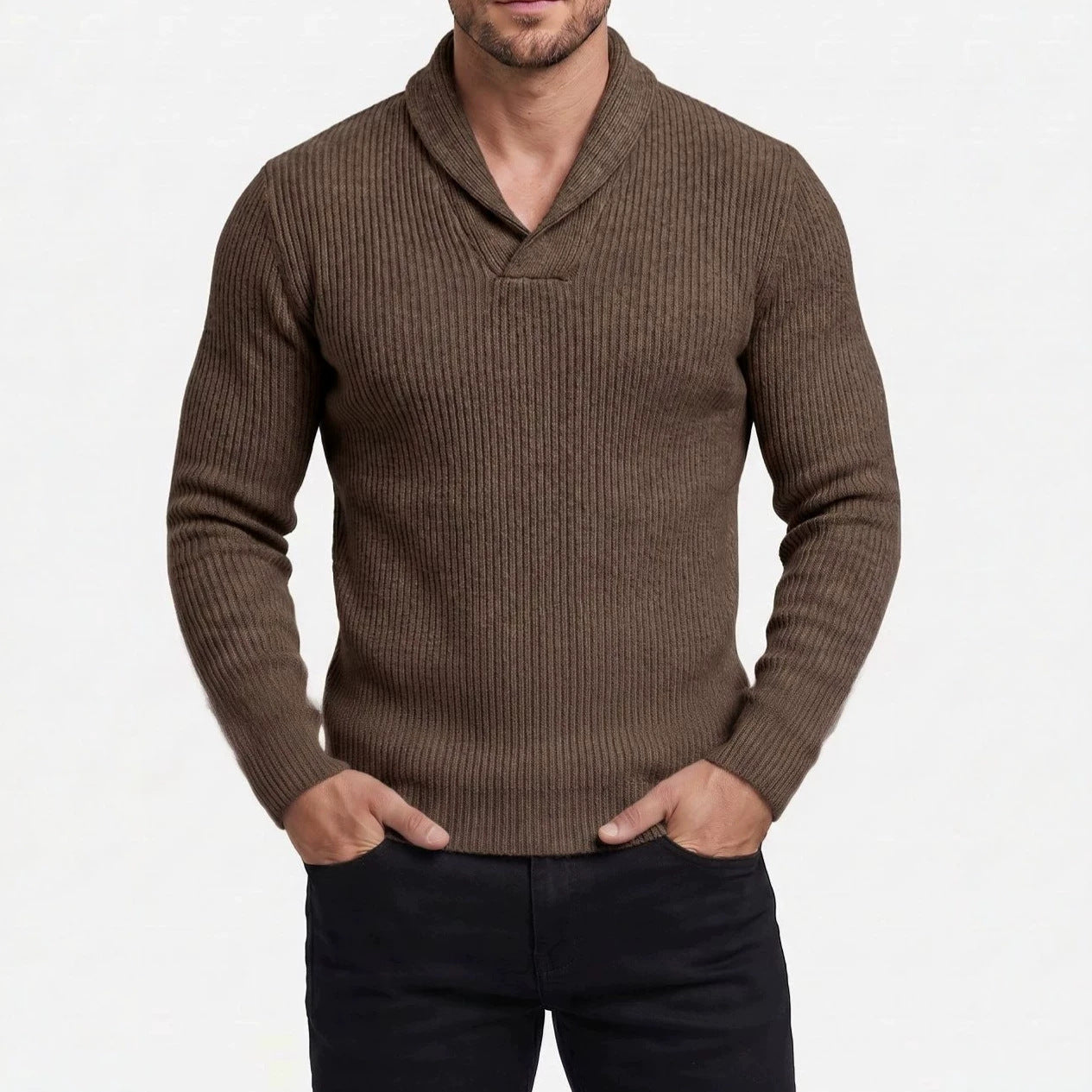 Herren V-Ausschnitt Strickpullover Langarm Slim Fit