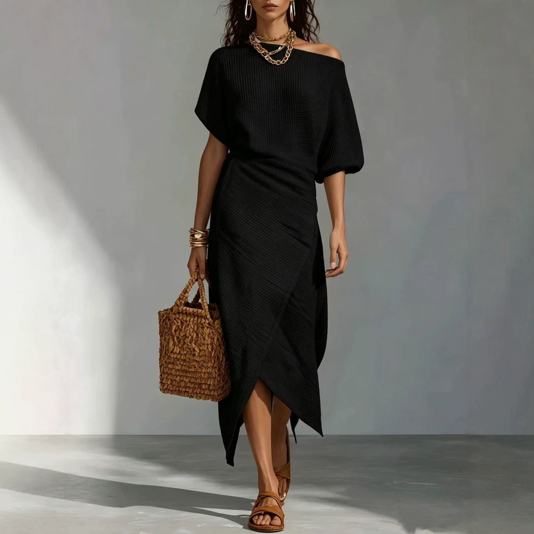 Casual Kleid mit Schlitz und unregelmässigem Saum