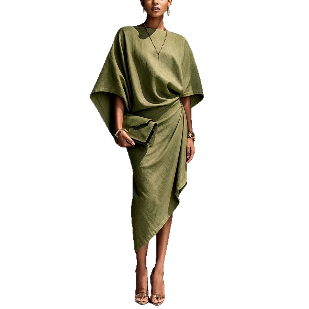Weiten-sitzendes Batwing-Midi-Rockkleid asymmetrisch
