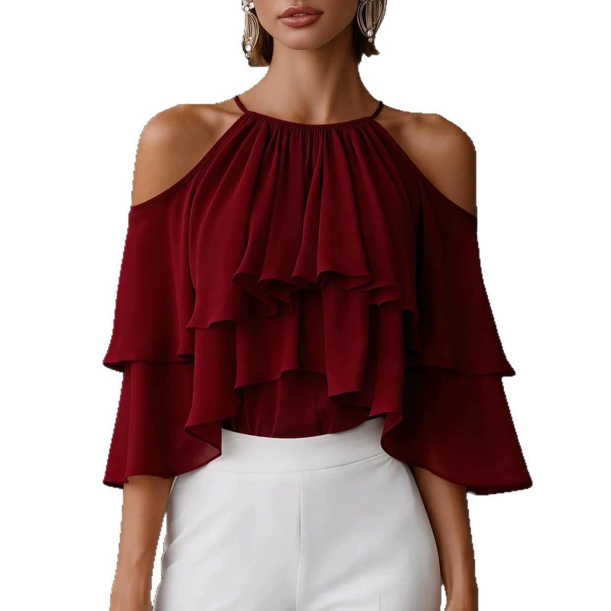 Elegante Off-Shoulder Chiffonbluse mit Rüschen