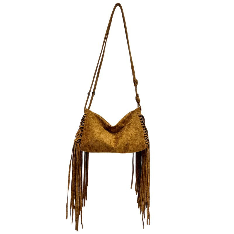 Umhängetasche aus Wildleder mit Quaste | LuxeStyle