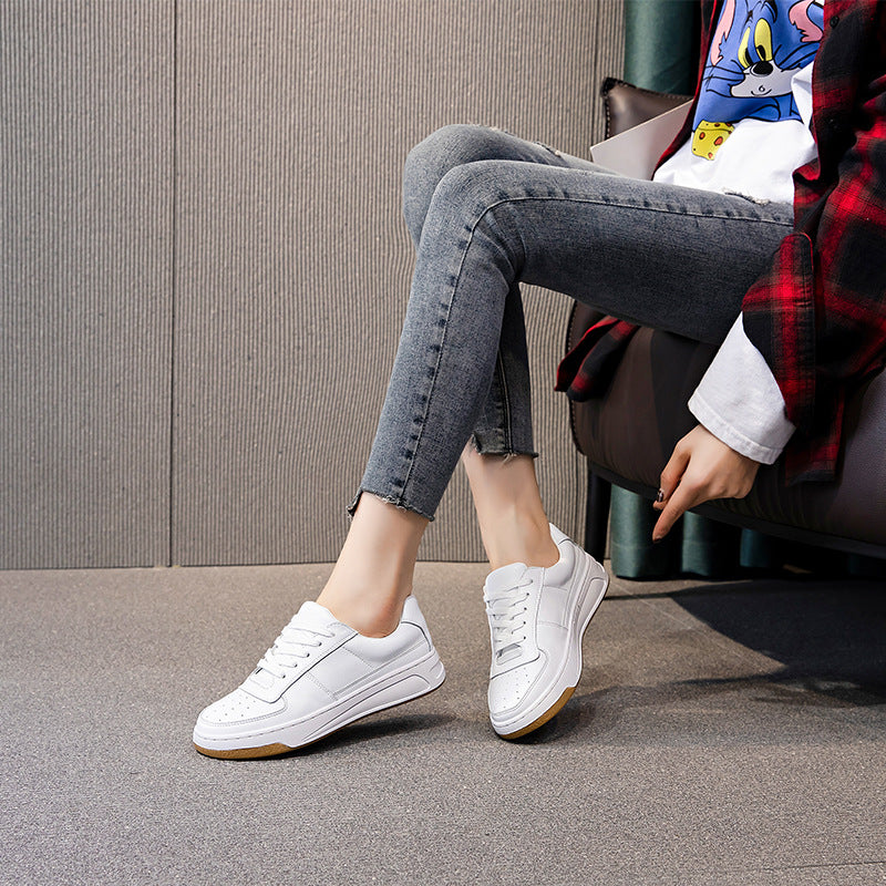 Damen Leder Schnürschuhe mit dicker Sohle
